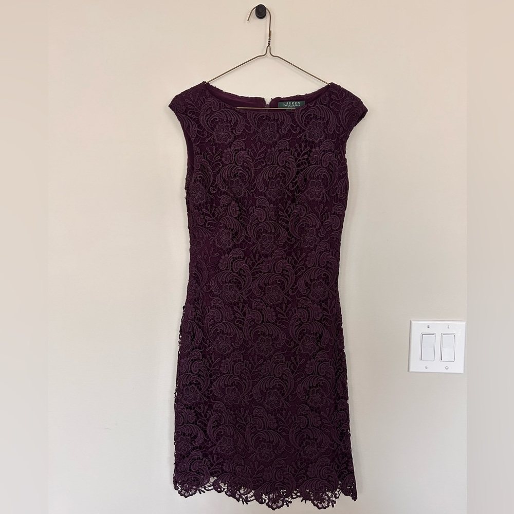 Ralph Lauren Purple Sheath Midi Dress Bateau Neckline Sleeveless